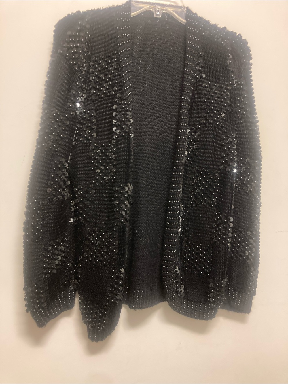 Black Sequin Open-Front Women's Cardigan Sweater